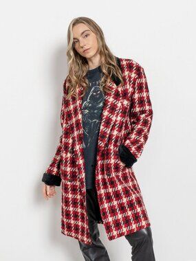 Vintage Houndstooth Wool Jacket, Velvet Collar Cuffs, Made in USA